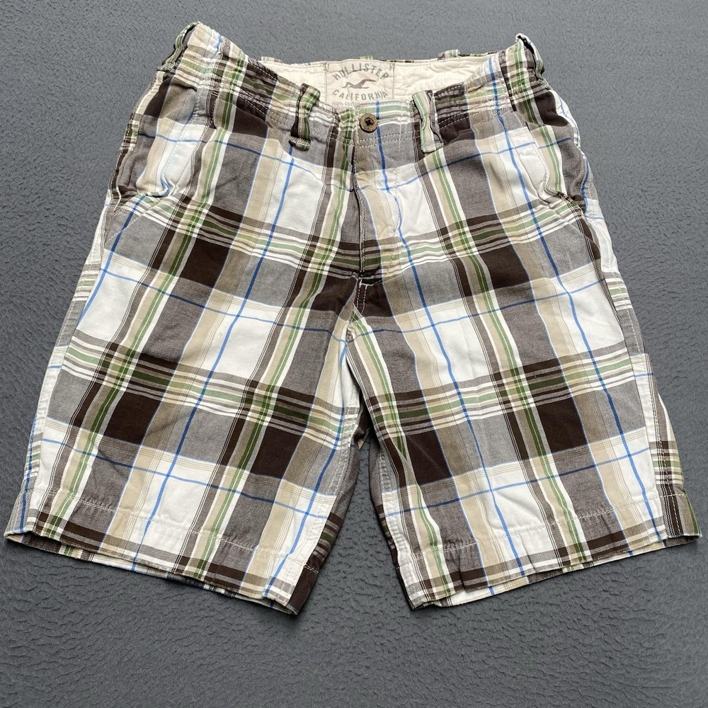 VTG Hollister Shorts Mens 30 Multicolor Plaid Chino Cotton Casual Flat Front y2k